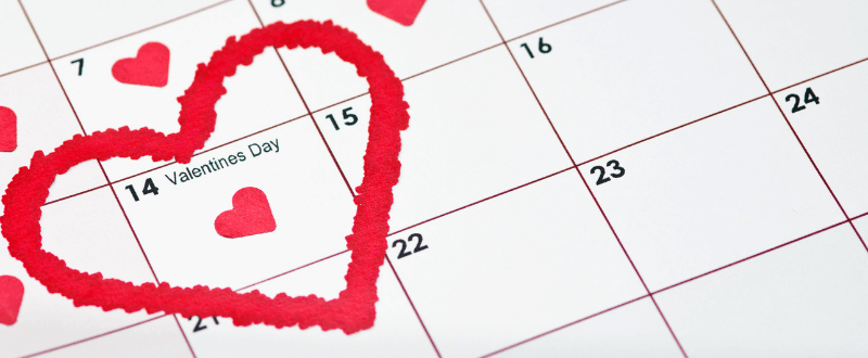 Valentine's Day on the calendar, February 14th