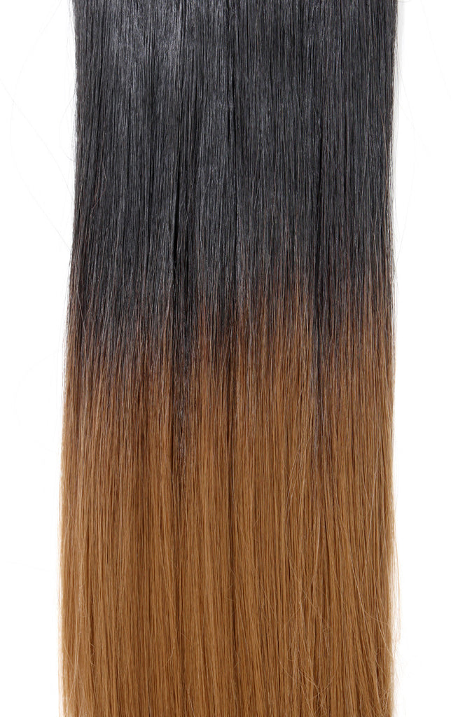 Half Head Dip Dye Straight Heat Resistant Synthetic Hair Extensions Darkest Brown Strawberry Blonde 2tt27