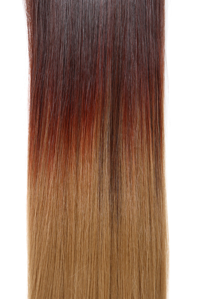 Half Head Dip Dye Straight Heat Resistant Synthetic Hair Extensions Chocolate Brown Scarlet Strawberry Blonde 6tt35 27