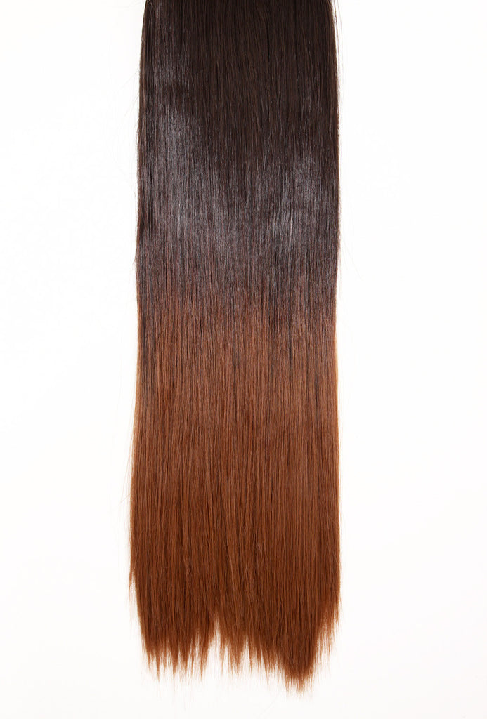 Half Head Dip Dye Straight Heat Resistant Synthetic Hair Extensions Chocolate Brown Light Auburn 6tt30