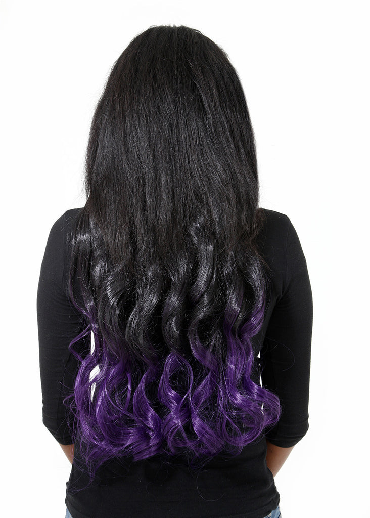 Curly Dip Dye One Piece Synthetic Clip In Hair Extension Black Purple