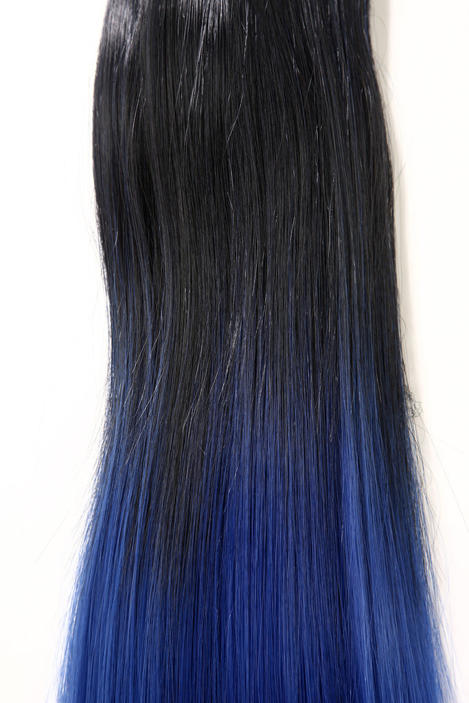 Dip Dye Straight Ponytail In Natural Black Electric Blue 1bttblue