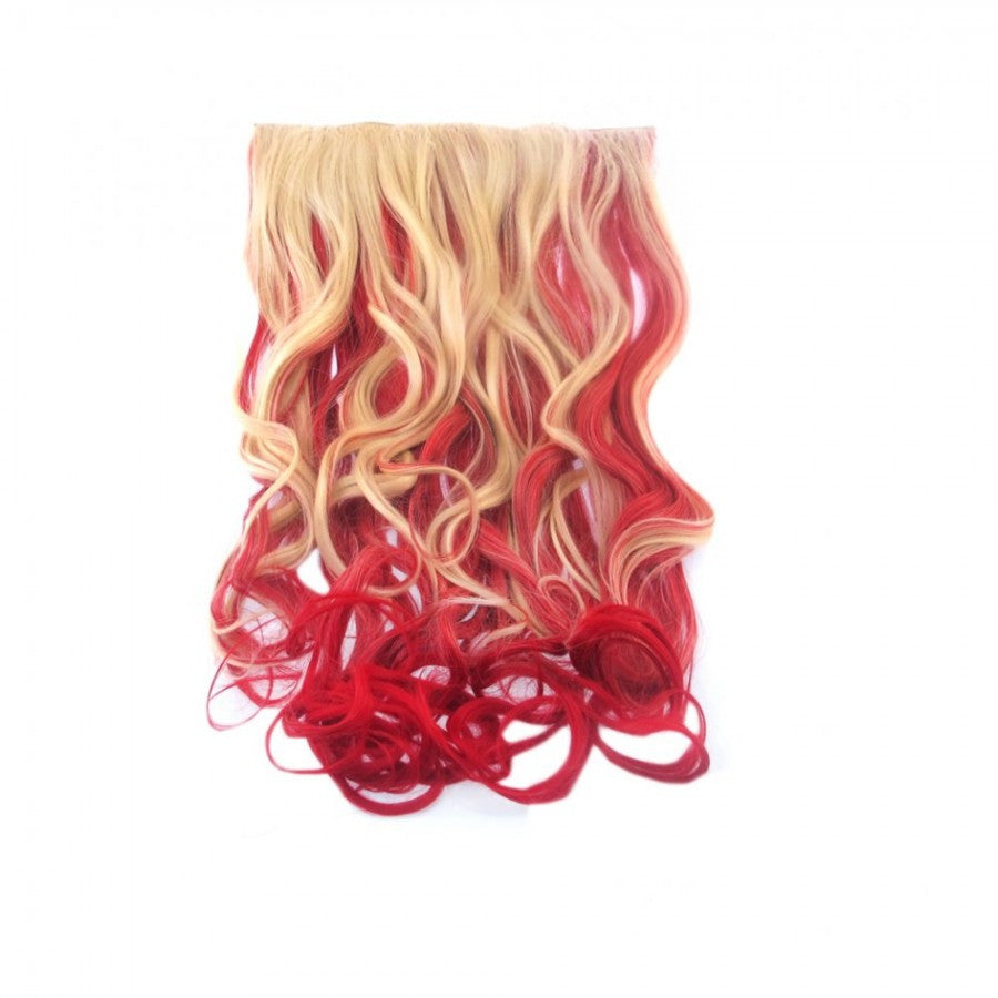 Curly Dip Dye One Piece Synthetic Clip In Hair Extension Blonde Red