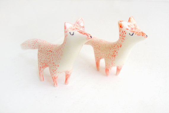 Little Ceramic Miniature in White Clay and Red Fox Shaped. Ready To Ship