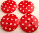 B16238 23mm Red and White Polka Dot Glossy 2 Hole Button - Ribbonmoon
