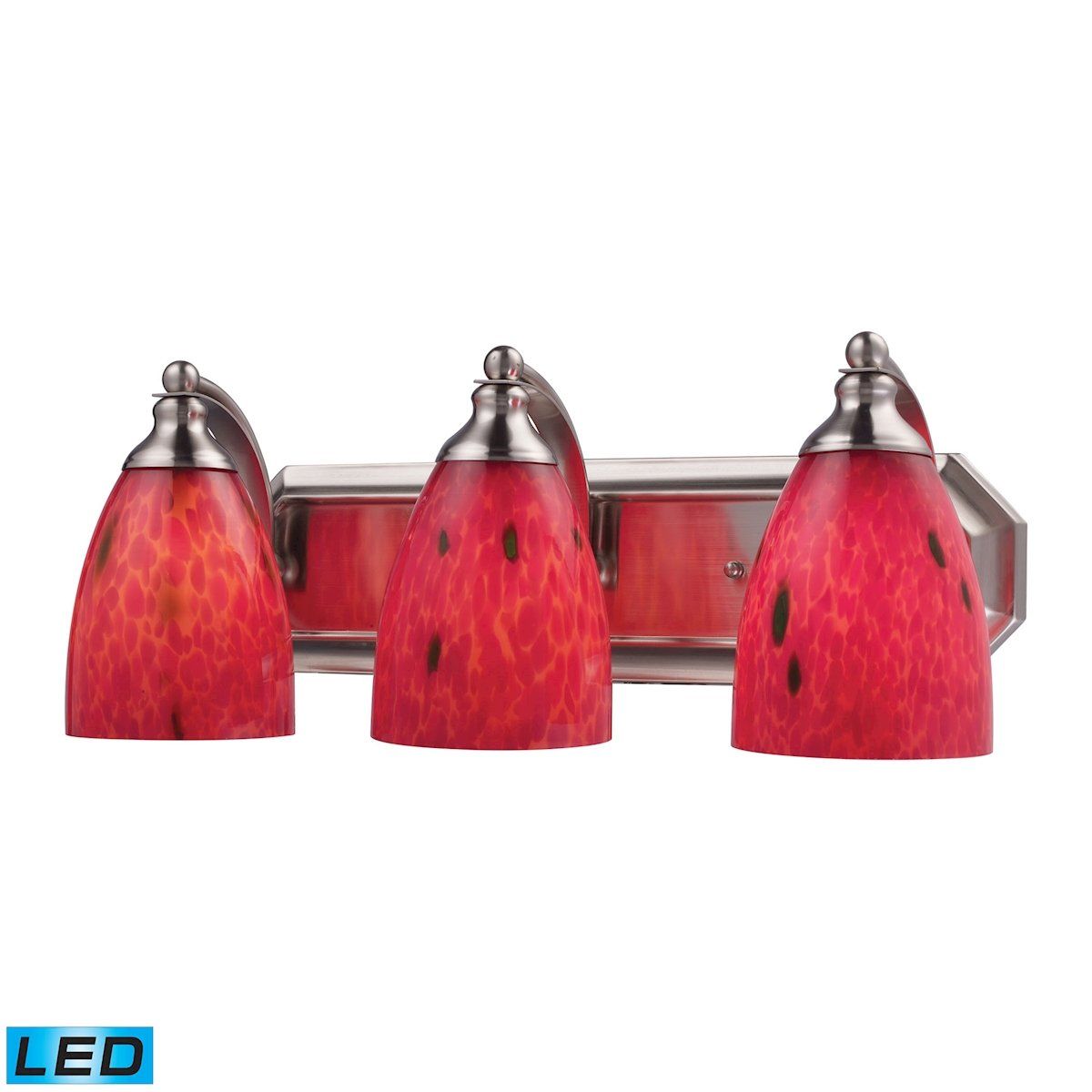 Bath And Spa 3 Light LED Vanity In Satin Nickel And Fire Red Glass Wall Elk Lighting 