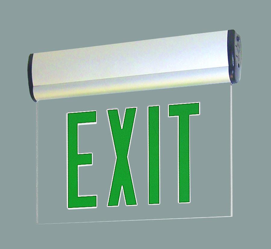 Green LED Single Face Edge-Lit Exit, AC only, Clear, Aluminum