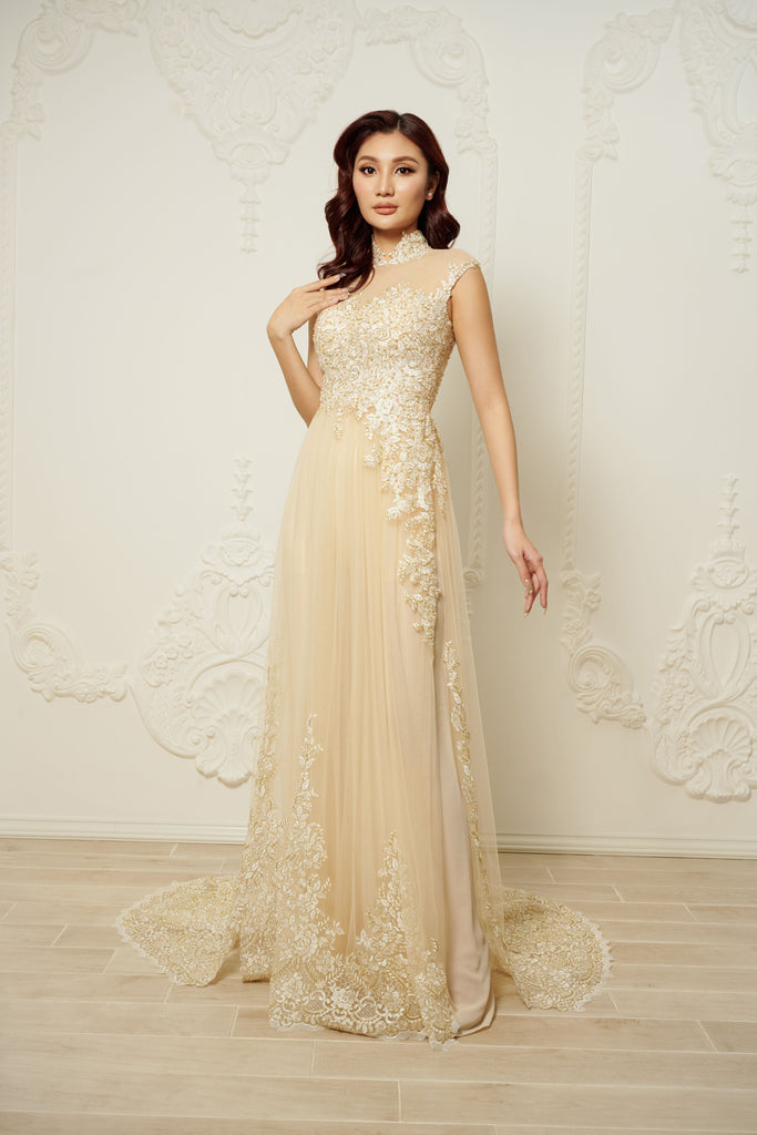 Champagne Bridal Ao Dai | Modern Vietnamese Bridal Dress (#Suyin) Dream Dresses by PMN