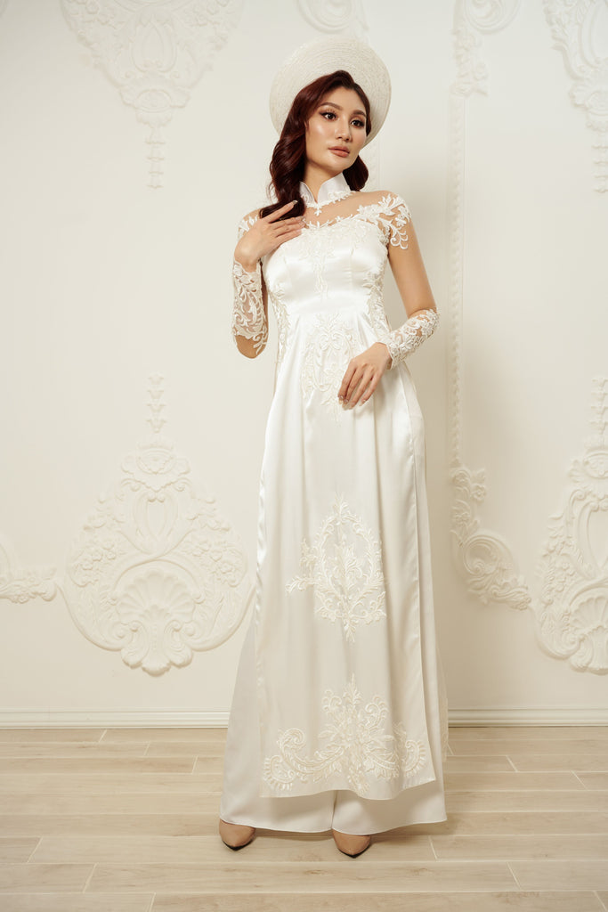 White Bridal Ao Dai | Vietnamese Traditional Bridal Dress (#Daxia) Dream Dresses by PMN