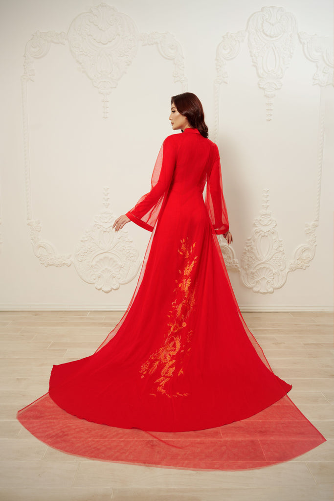 Red and Gold Ao Dai OverCoat | Traditional Vietnamese Bridal OverCoat (#MyPhuong) Dream Dresses by PMN