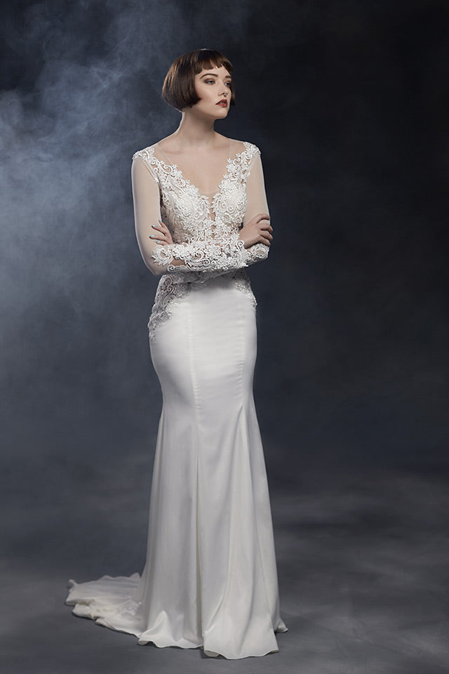 Long Sleeve Wedding Dress With Lace Top (#SS16101) Dream Dresses by PMN