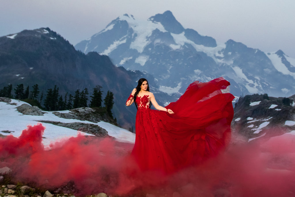 Regine red long sleeve wedding dress - Dream Dresses by PMN
