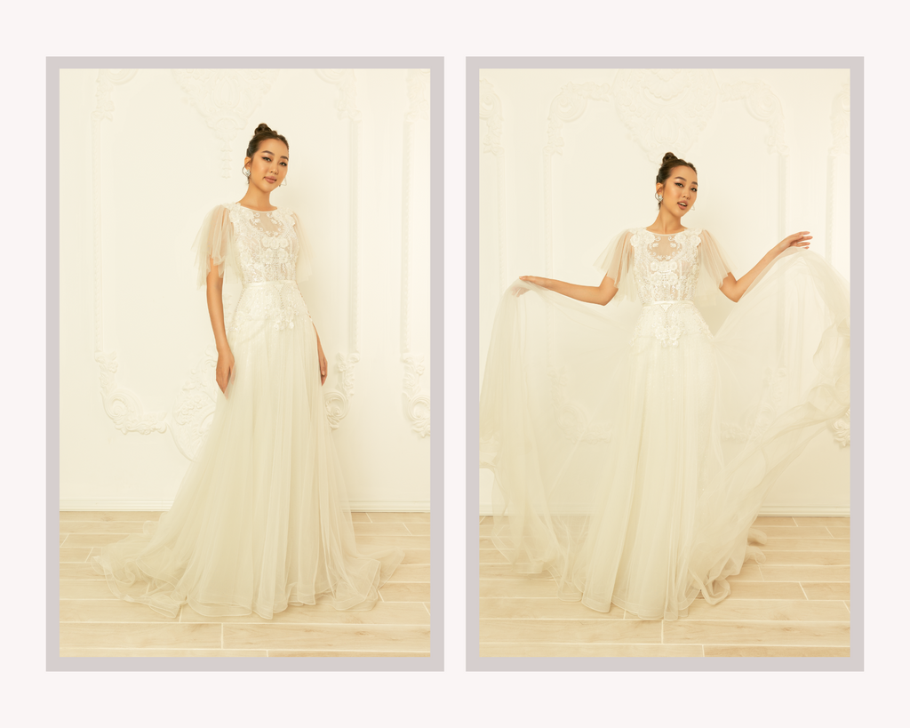 Tulle A-line Wedding Dress with Floral Lace (#Norah) - Dream Dresses by PMN