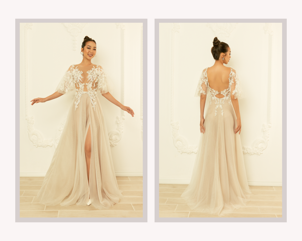 High Fashion Wedding Dress with High Slit (#Frankie) - Dream Dresses by PMN