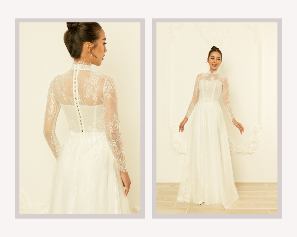 White Bridal Ao Dai | Modern Vietnamese Bridal Dress (#Calixta) - Dream Dresses by PMN