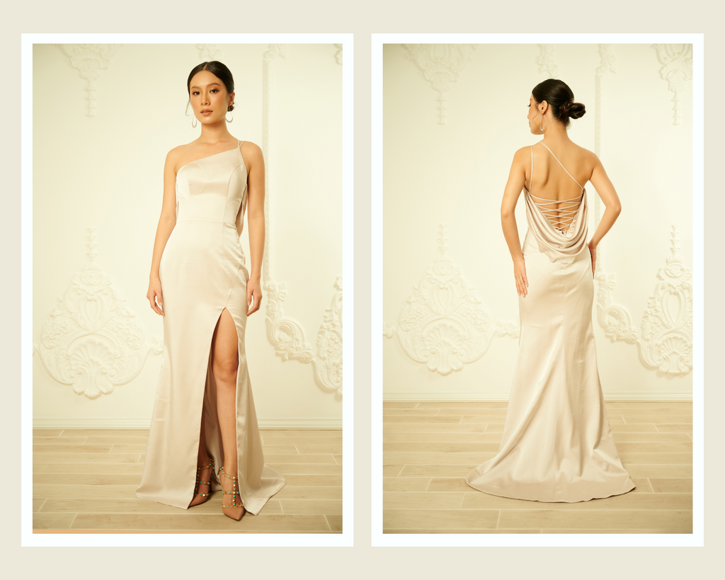 One Shoulder Evening Gown with Slit (#Catalina) - Dream Dresses by PMN