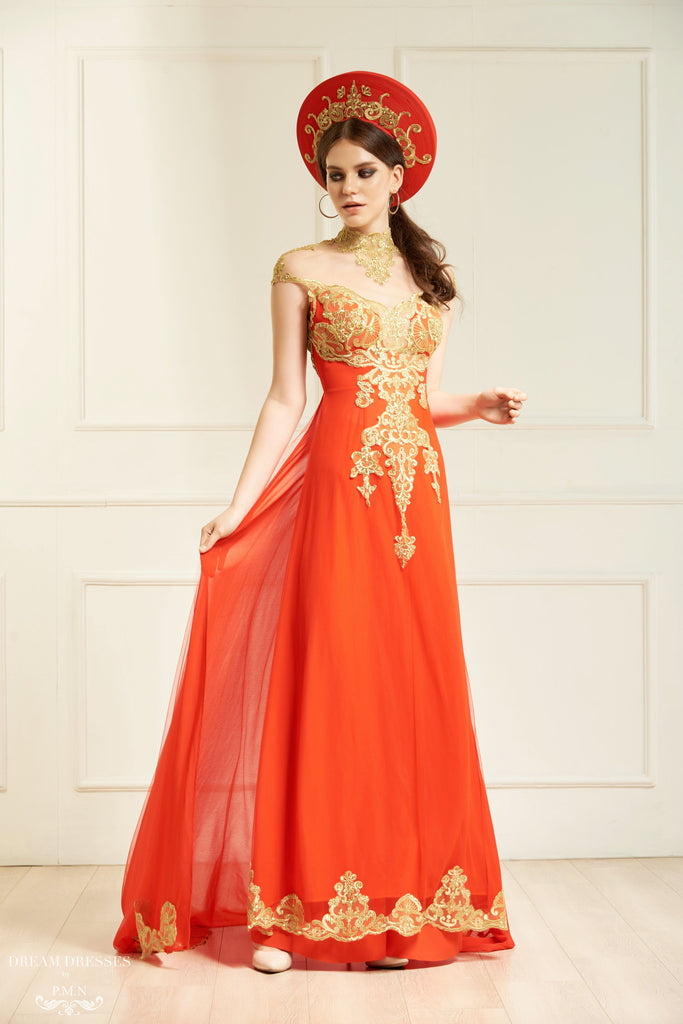 Red and gold Ao Dai