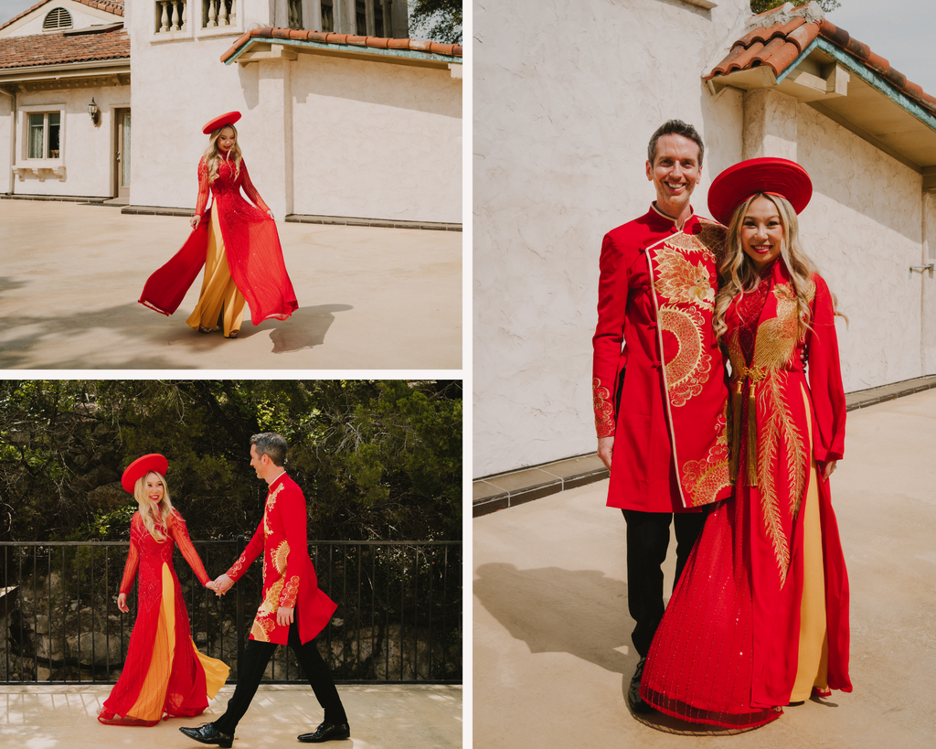 Damita red and yellow bridal ao dai - Dream Dresses by PMN