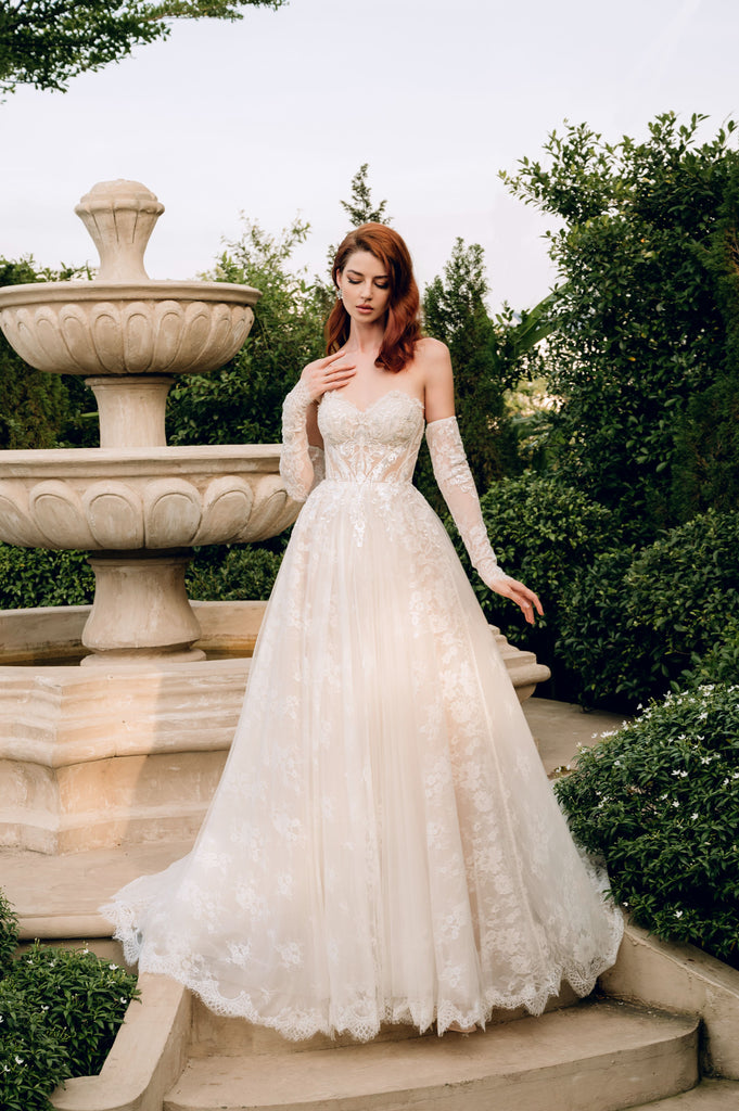 Strapless Lace Ball Gown with Detachable Sleeves (#Daniela) Dream Dresses by PMN