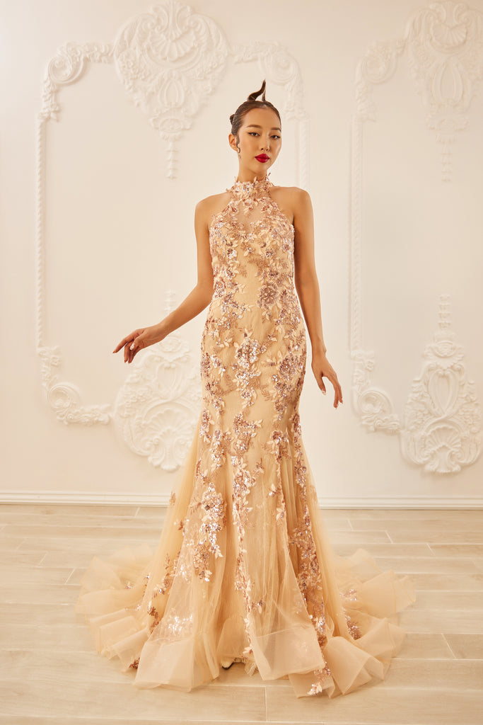 Champagne Bridal Cheongsam | Couture Lace Modern Cheongsam (#JENA) Dream Dresses by PMN