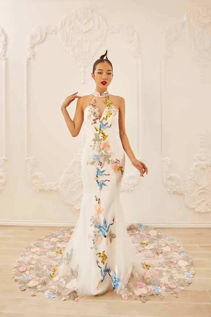 White Bridal Cheongsam | Couture Lace Modern Cheongsam (#LANNA) Dream Dresses by PMN