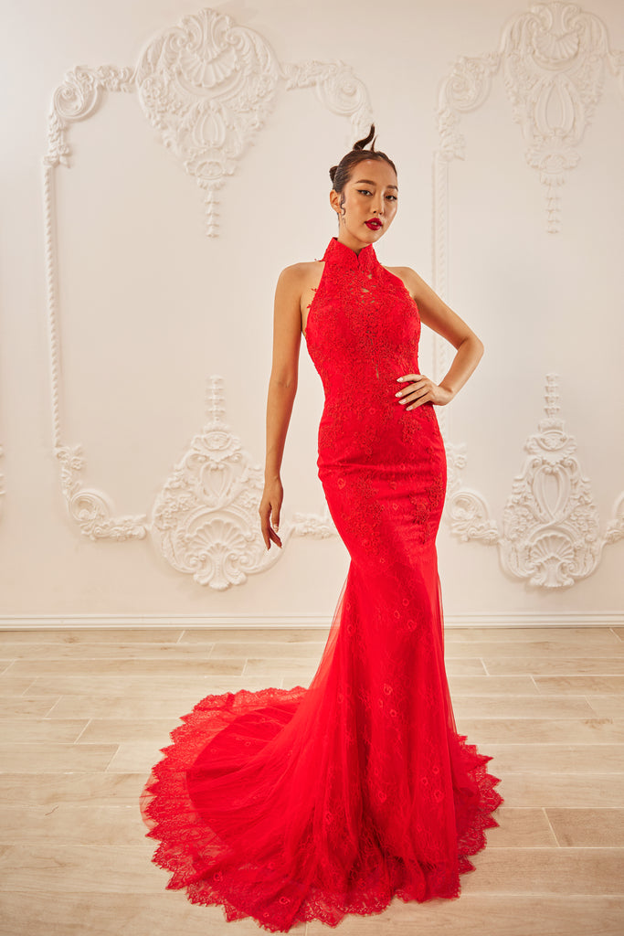 Red Bridal Cheongsam | Couture Lace Modern Cheongsam (#PHUONG) Dream Dresses by PMN