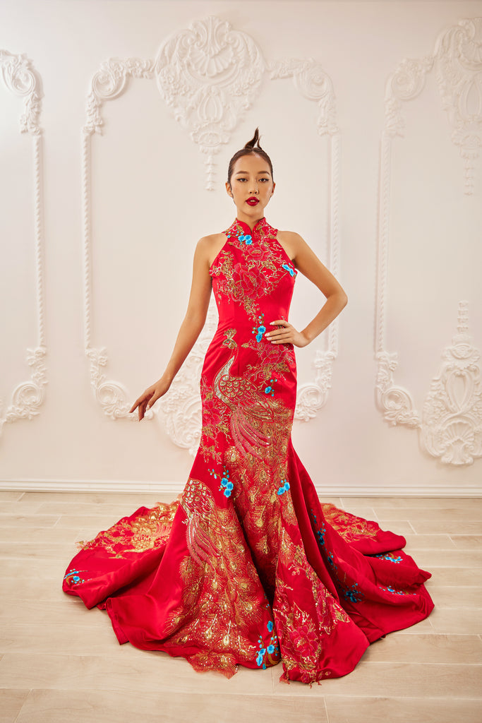 Vietnamese Ao Dai Dress Floral Embroidered Cheongsam Maxi Dresses Chinese  Qipao
