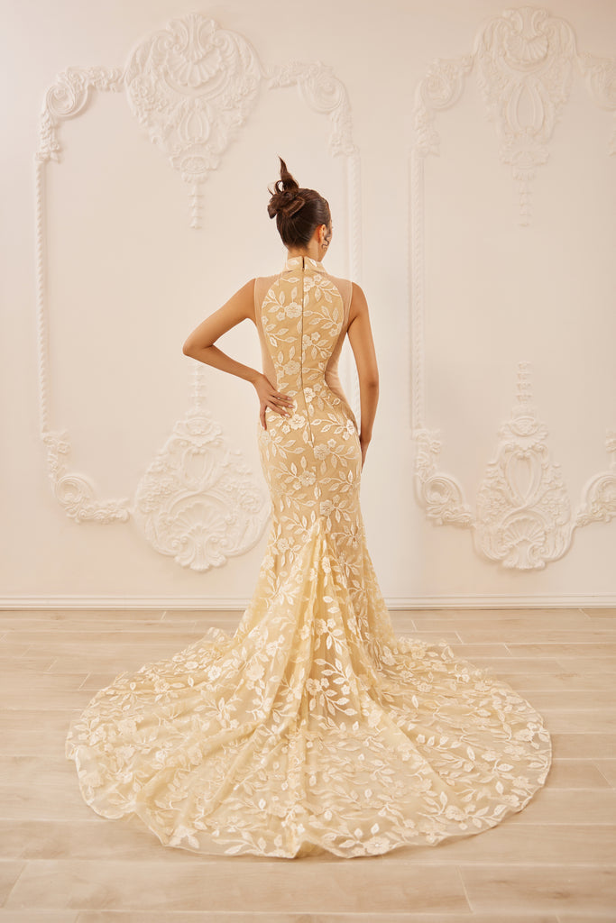 Champagne Bridal Cheongsam | Couture Lace Modern Cheongsam (#LUNA) Dream Dresses by PMN