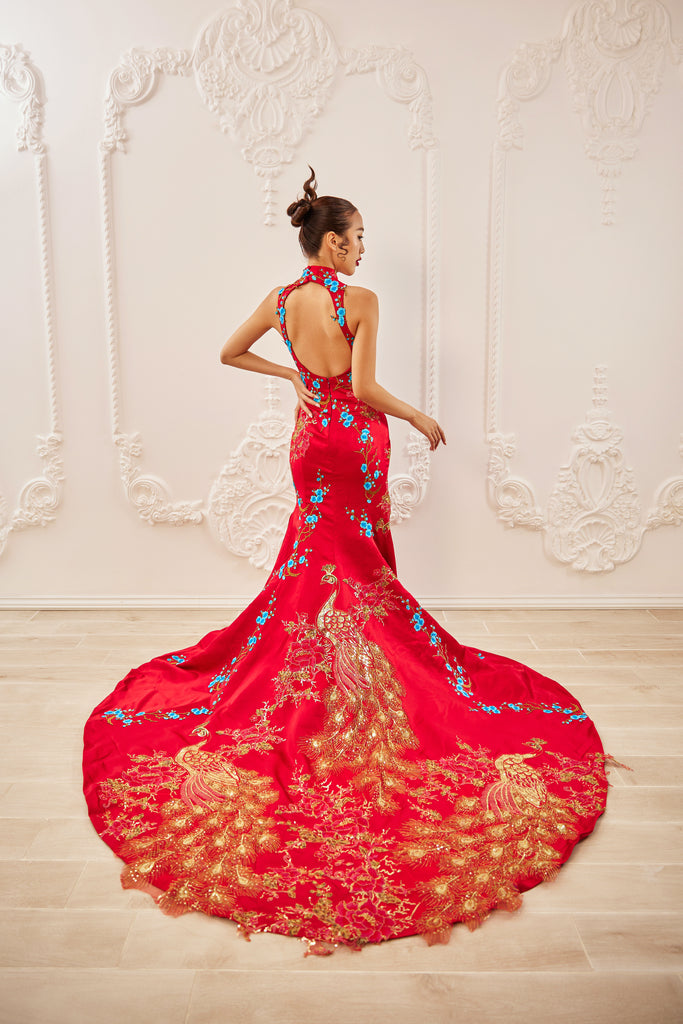 Red Bridal Cheongsam | Modern Cheongsam with Phoenix (#RUYI) Dream Dresses by PMN