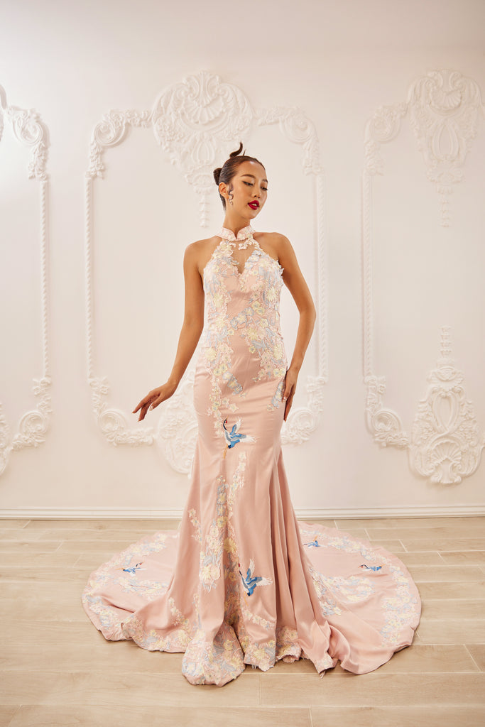 Pink Bridal Cheongsam | Couture Lace Modern Cheongsam (#MELAN) Dream Dresses by PMN