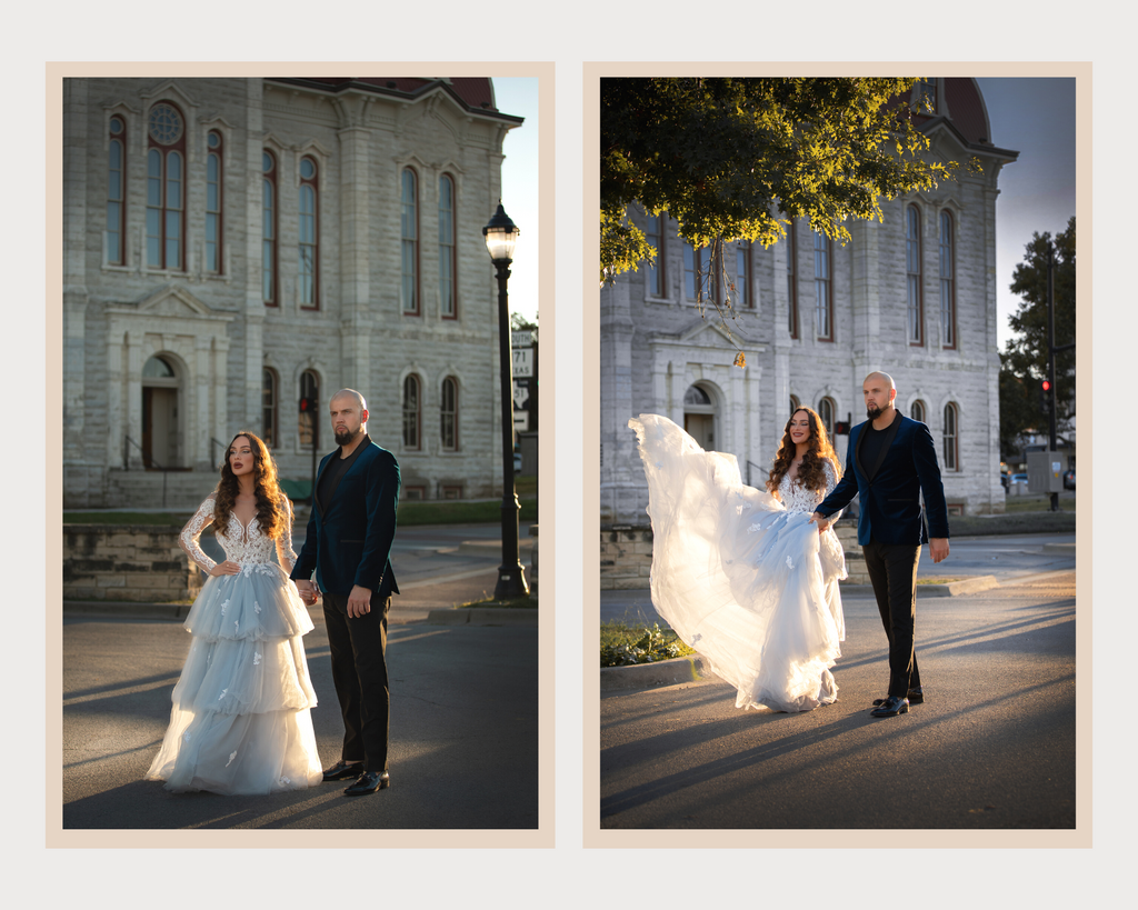 Cherilyn long sleeve lace and tulle tiered wedding dress - Dream Dresses by PMN