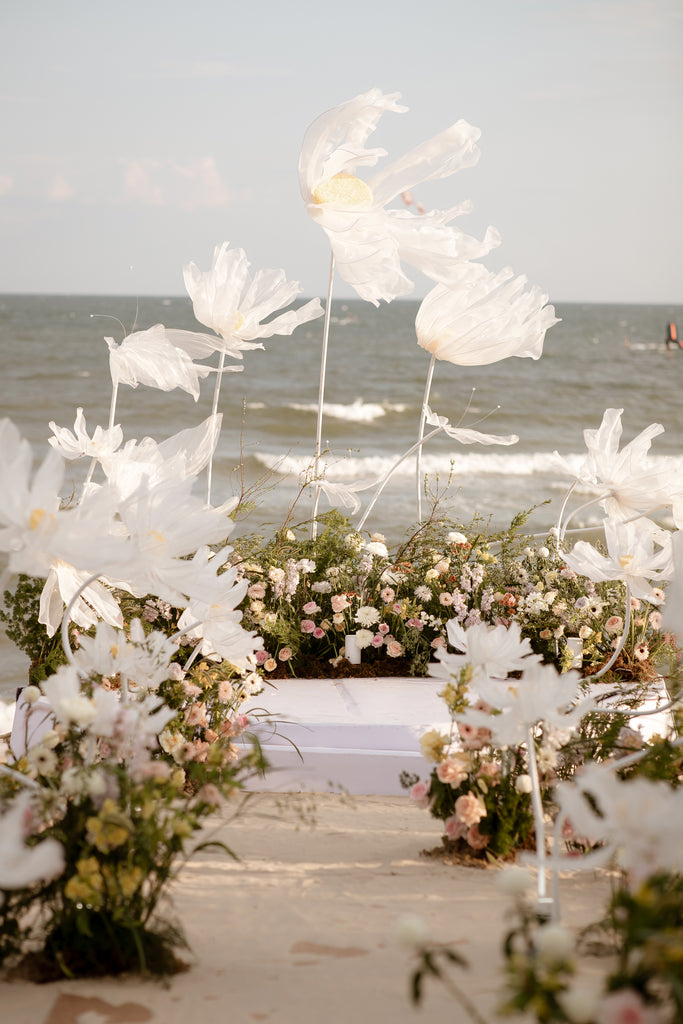 FLORAL ELEGANCE: CUSTOM LONG-SLEEVED BEACH WEDDING DRESS Dream Dresses by PMN