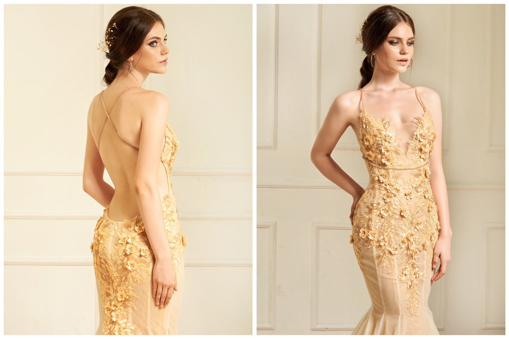 Gold beaded lace wedding dress - Dream Dresses by PMN