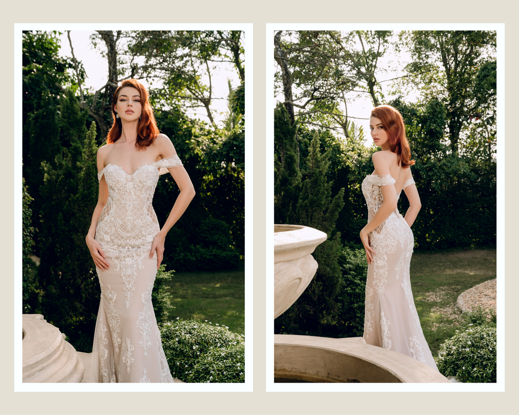 Blush Mermaid Wedding Dress with Removable Overskirt (#Belva) - Dream Dresses by PMN