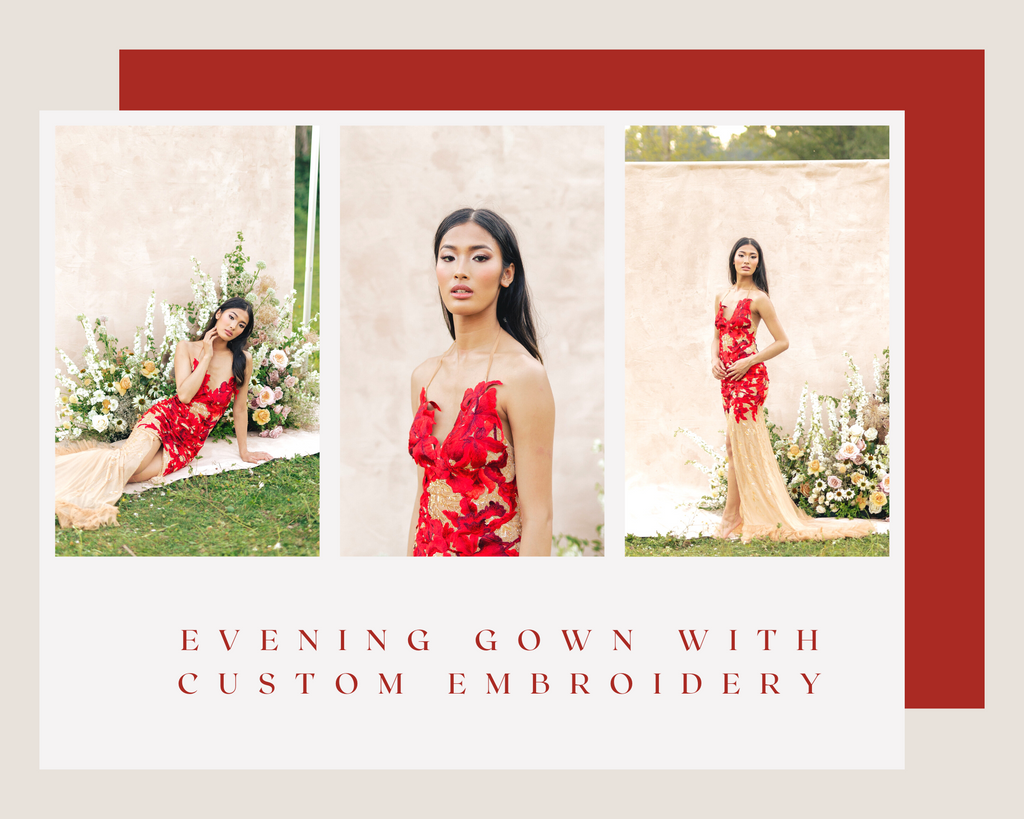 Red Evening Gown with Custom Embroidery (#LILIANE) Dream Dresses by PMN