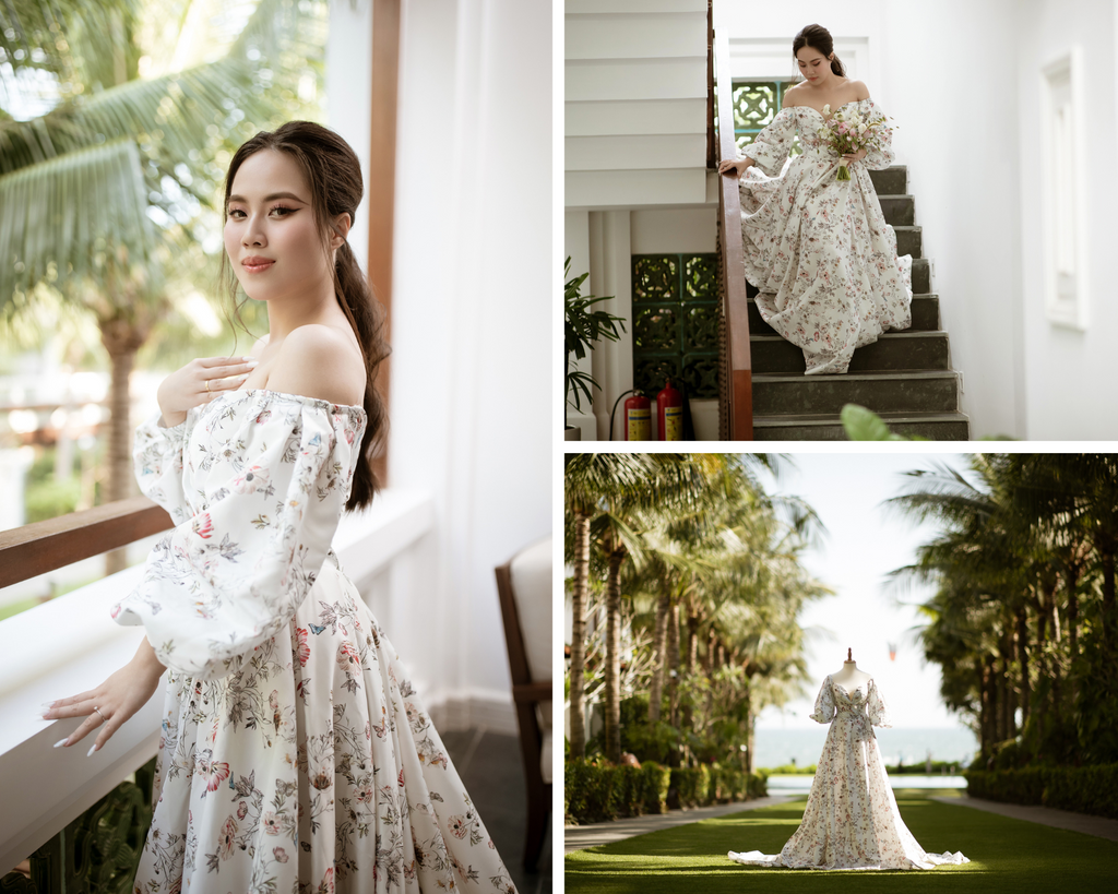 FLORAL ELEGANCE: CUSTOM LONG-SLEEVED BEACH WEDDING DRESS