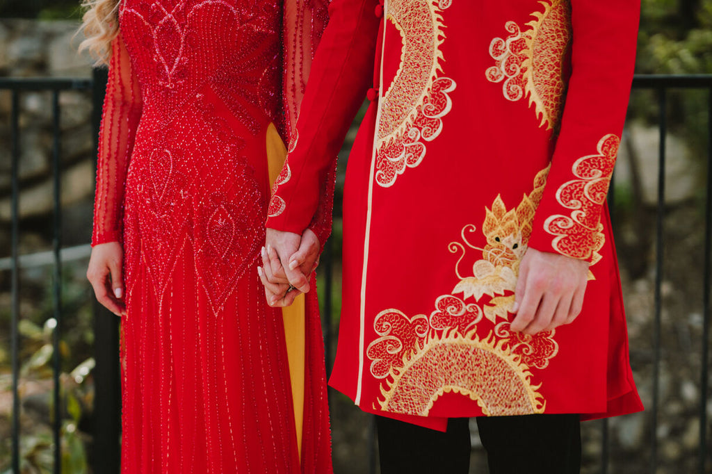 Damita red and yellow bridal ao dai - Dream Dresses by PMN