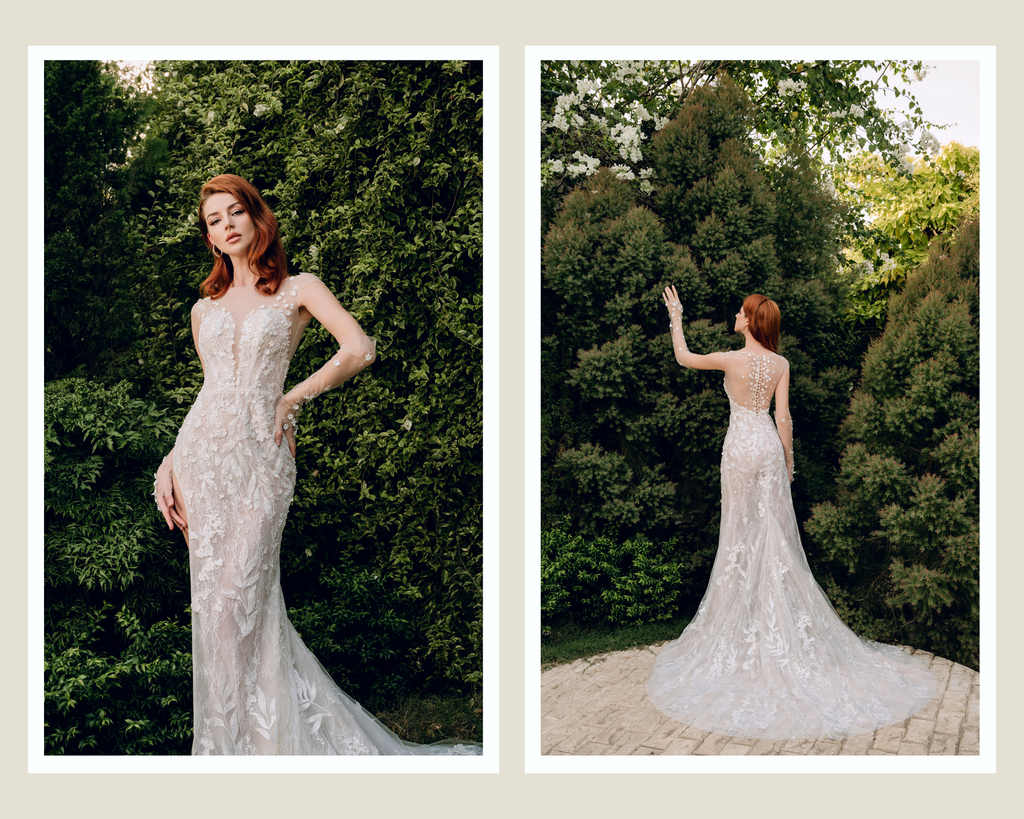 Kristin couture lace wedding dress with slit - Dream Dresses by PMN