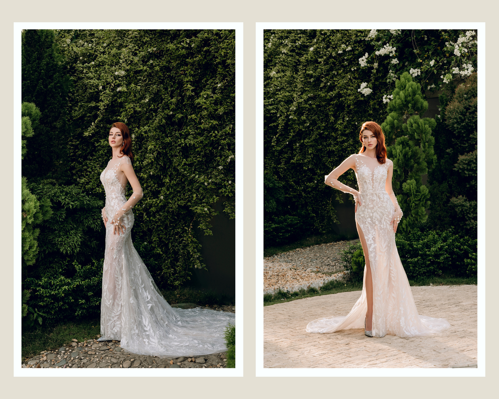 Kristin couture lace wedding dress with slit - Dream Dresses by PMN