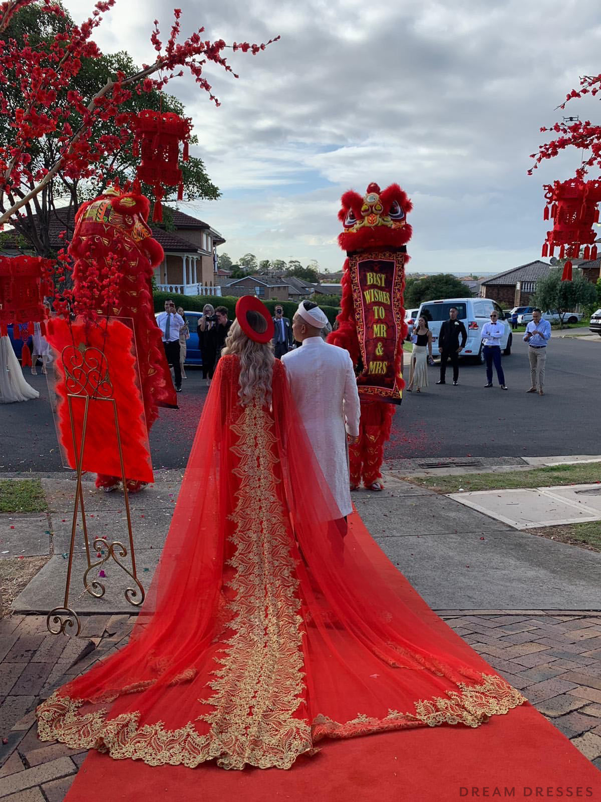 red bridal cape