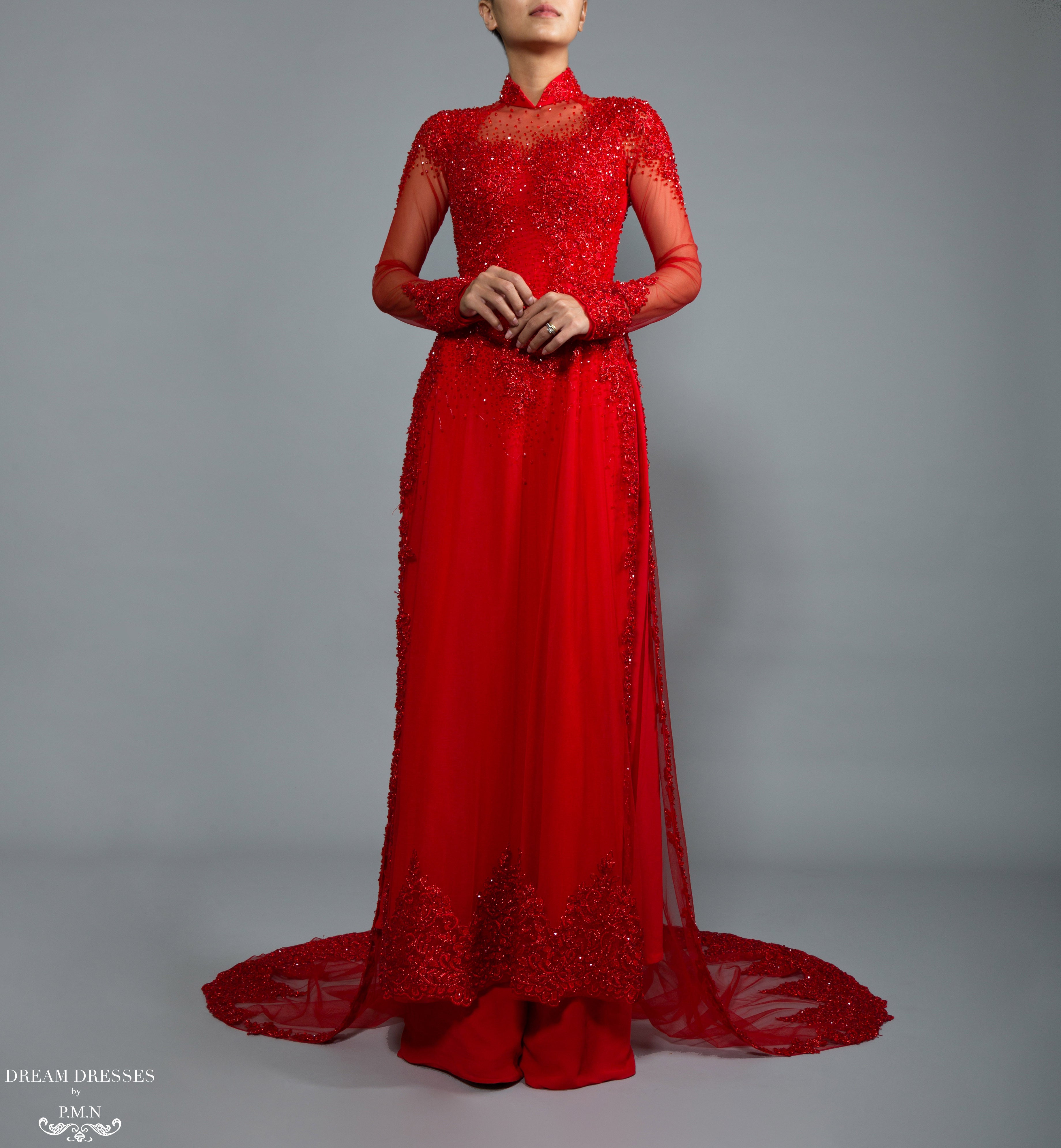 Red Bridal Ao Dai | Vietnamese Bridal Dress with Embellishment (#ADALI ...