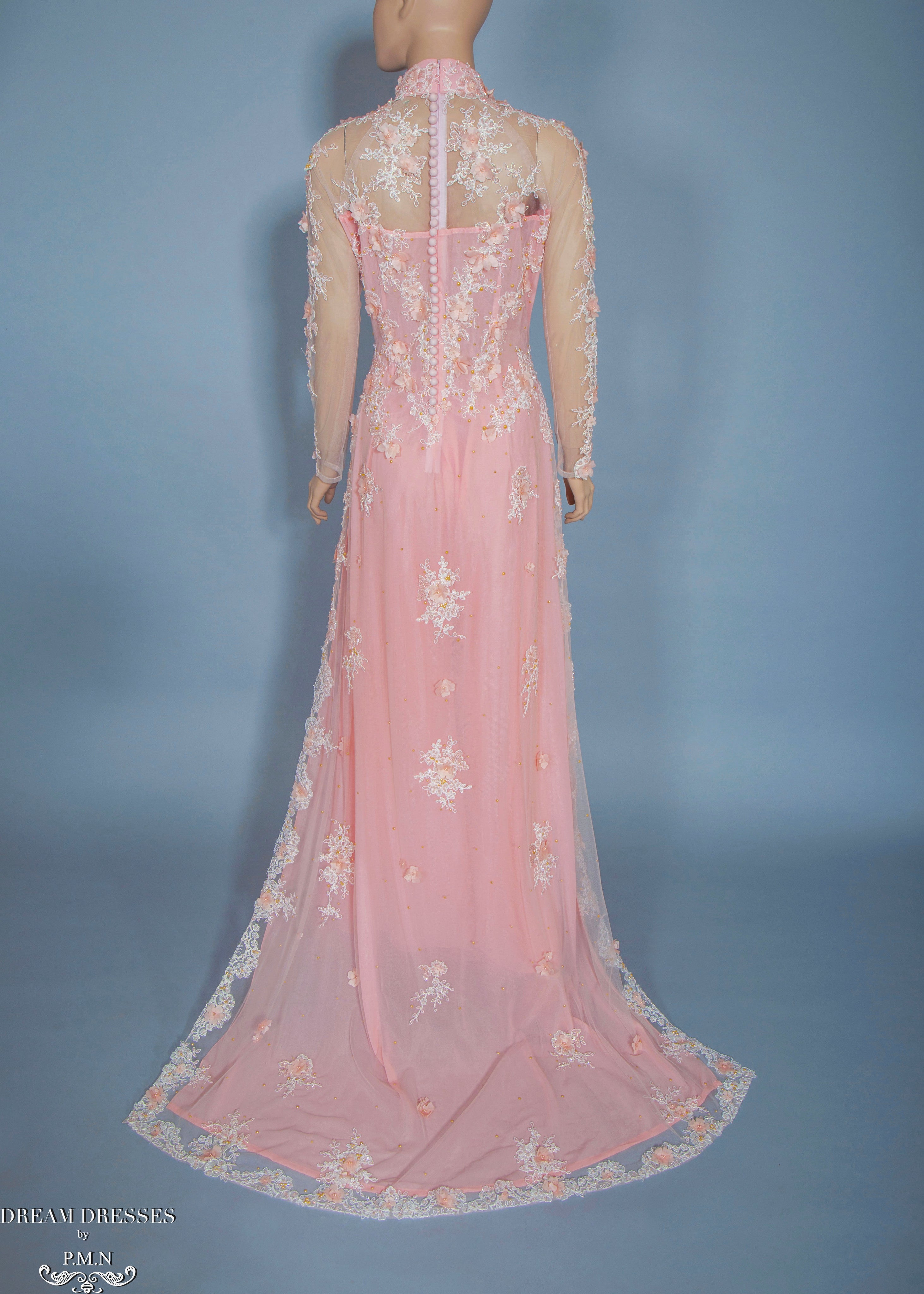 Blush Pink Bridal Ao Dai Vietnamese Bridal Dress With Embellishment Dream Dresses By P M N