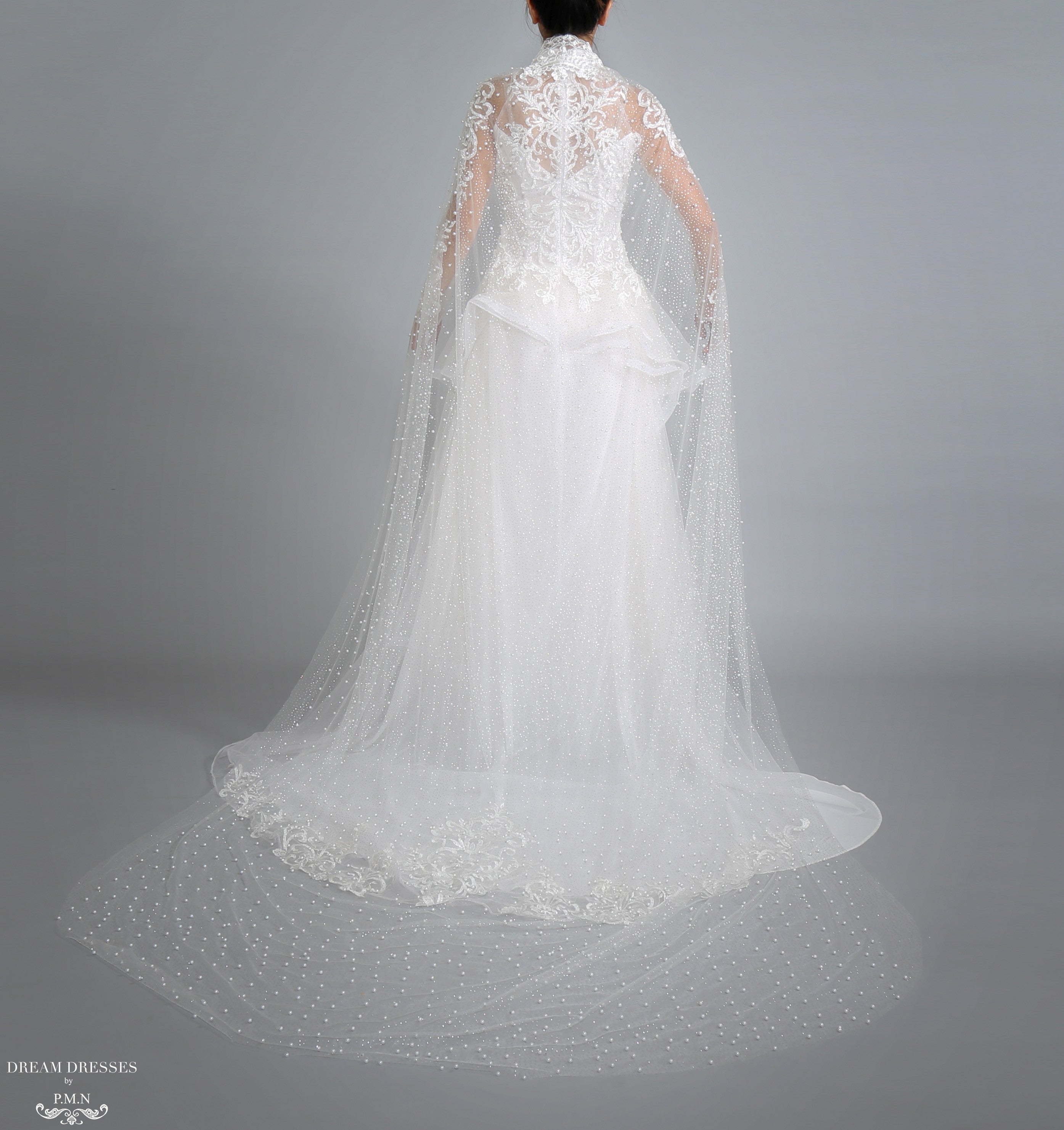 Sparkling Cathedral Pearl Bridal Cape | Dream Dresses by P.M.N | Dream ...