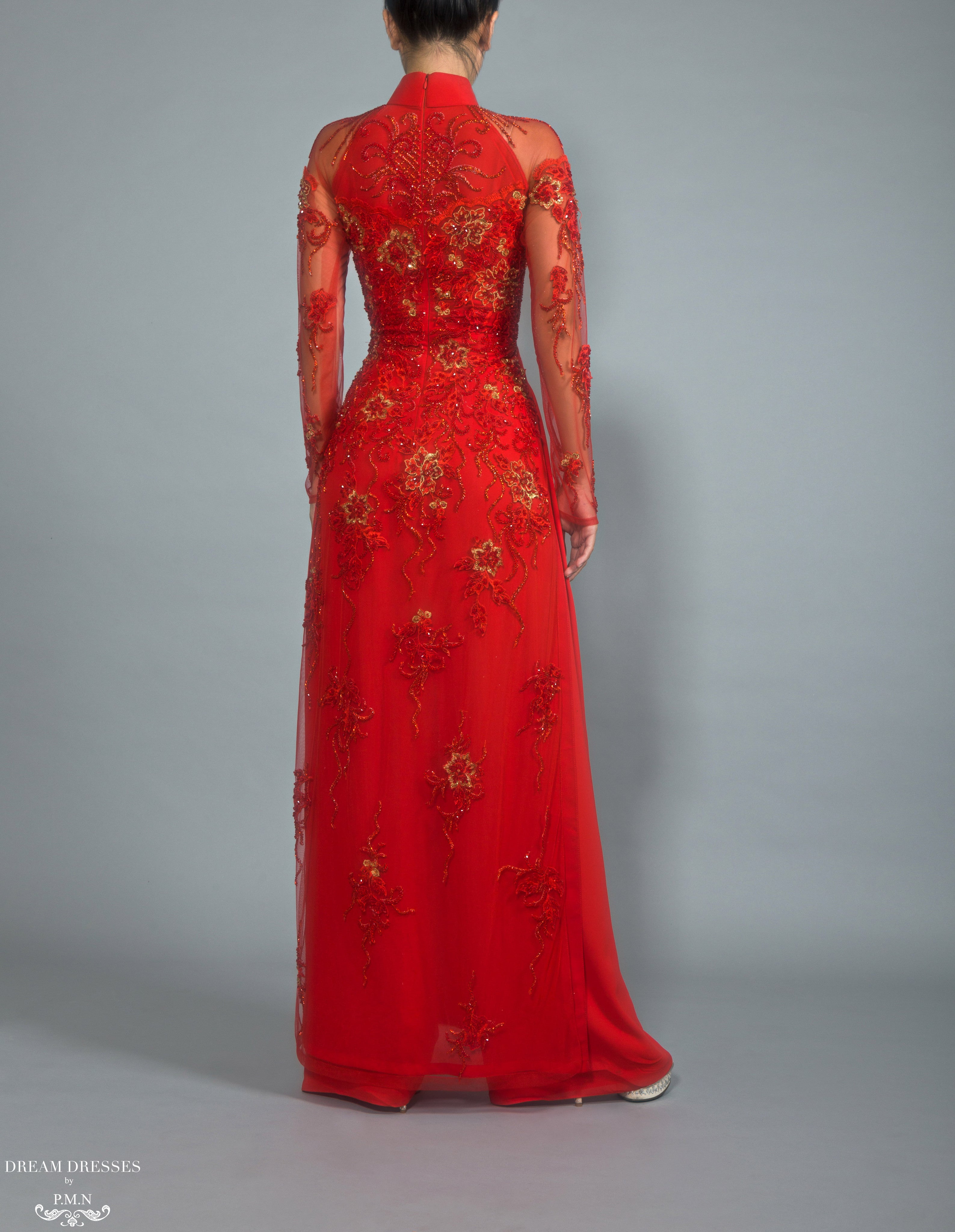 Red Bridal Ao Dai | Vietnamese Lace Bridal Dress | Dream Dresses by P.M.N.