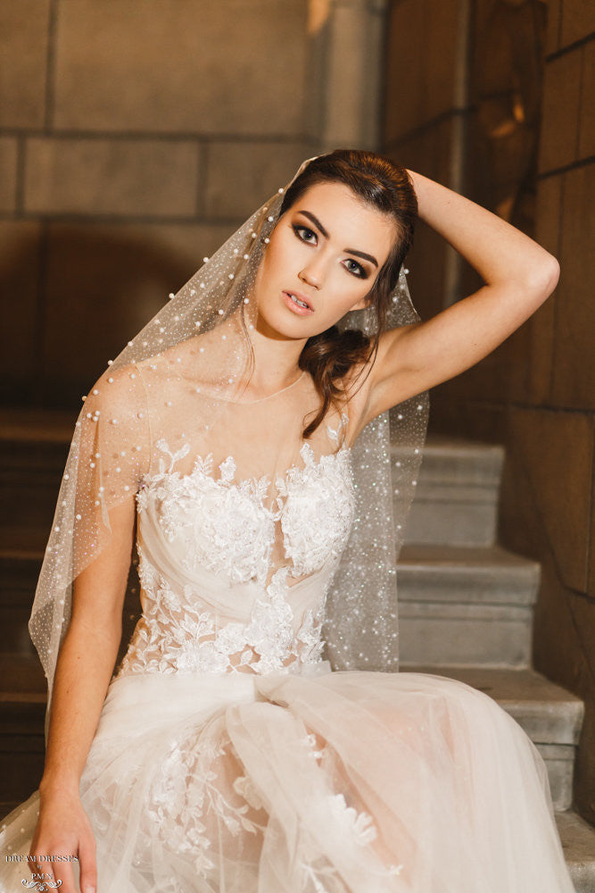 Fingertip Pearls Veil (#Caitlin) | Dream Dresses by P.M.N.