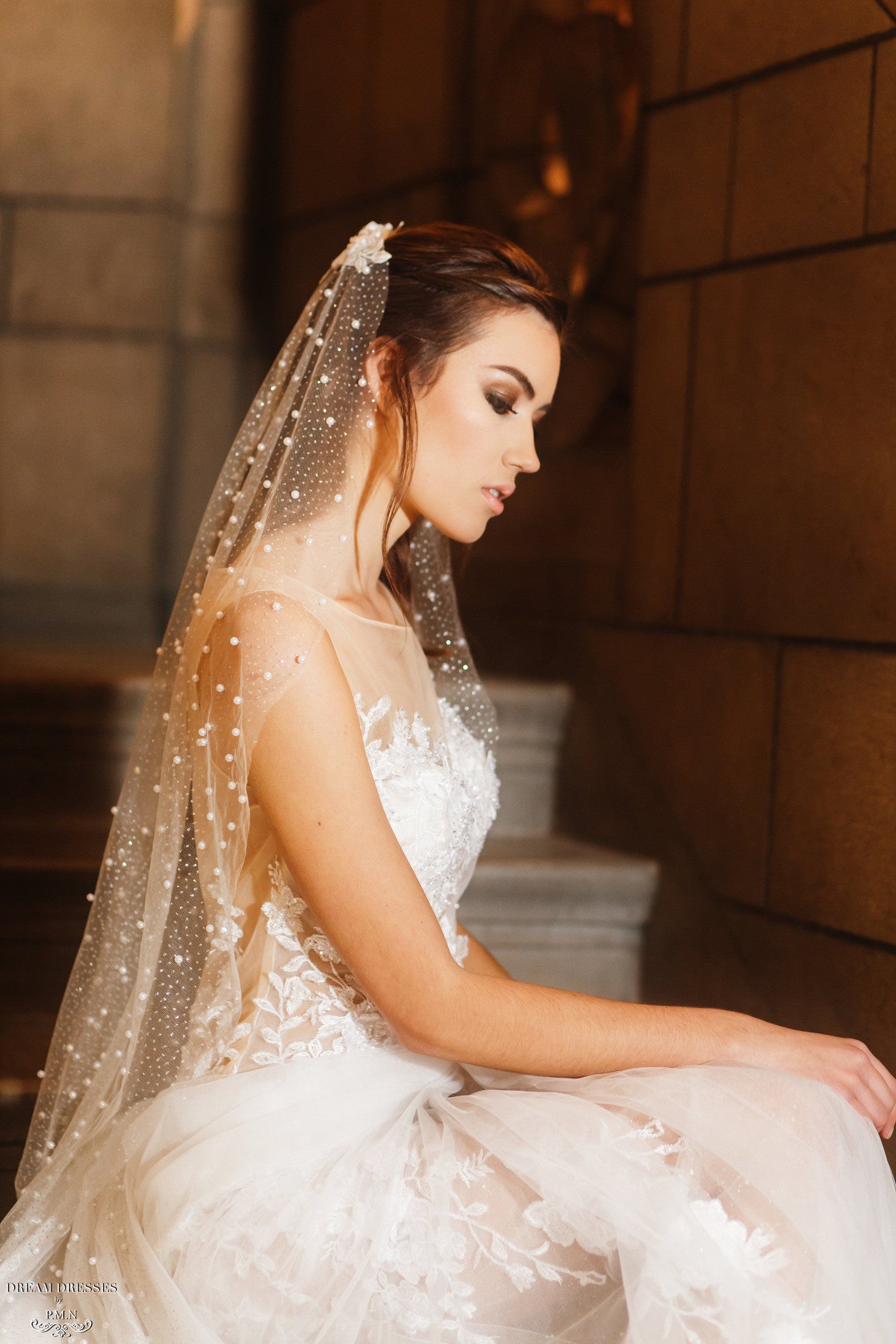 Fingertip Pearls Veil (#Caitlin) | Dream Dresses by P.M.N.