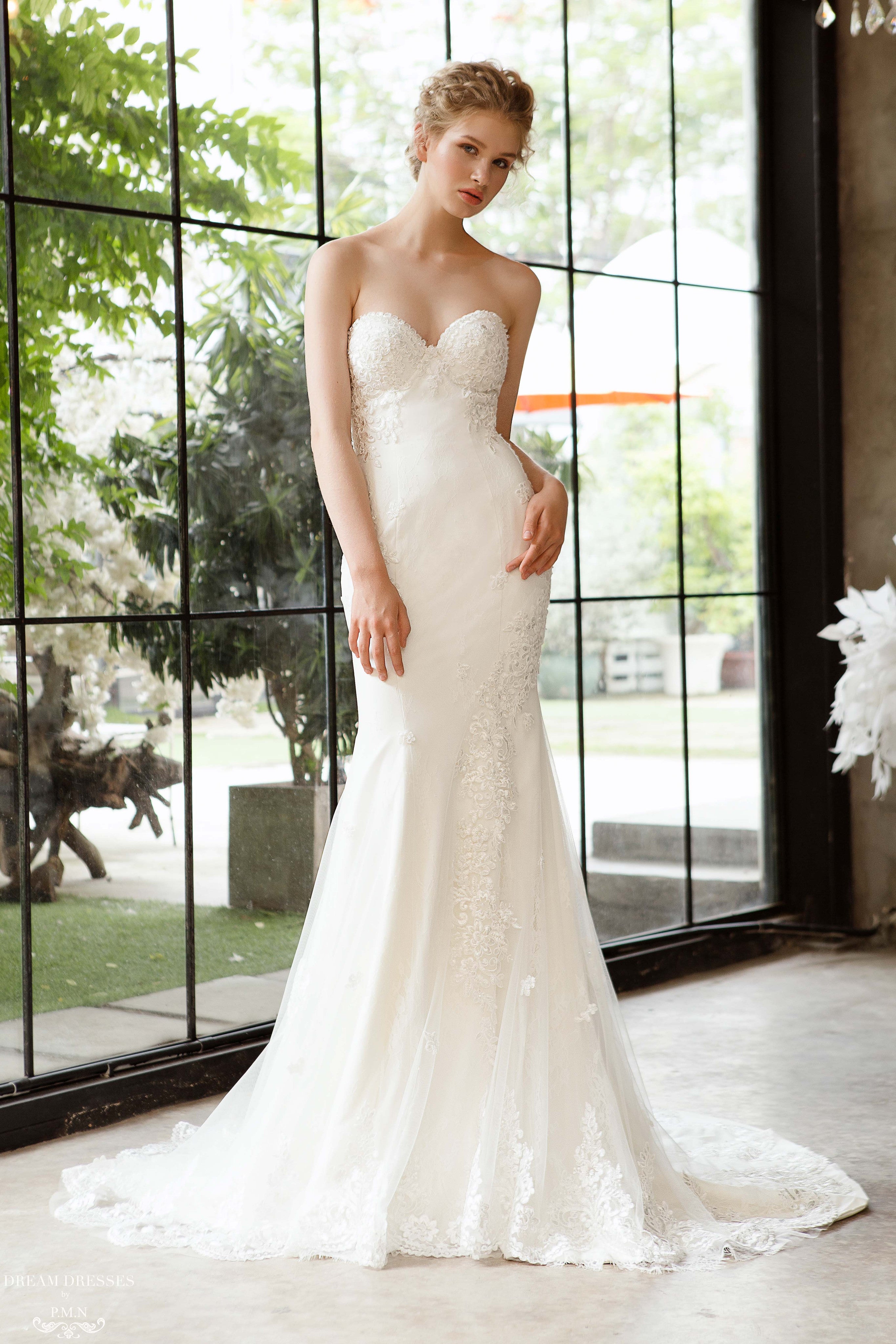 Lace Strapless Mermaid Wedding Dress Dream Dresses By Pmn Dream Dresses By Pmn 6449