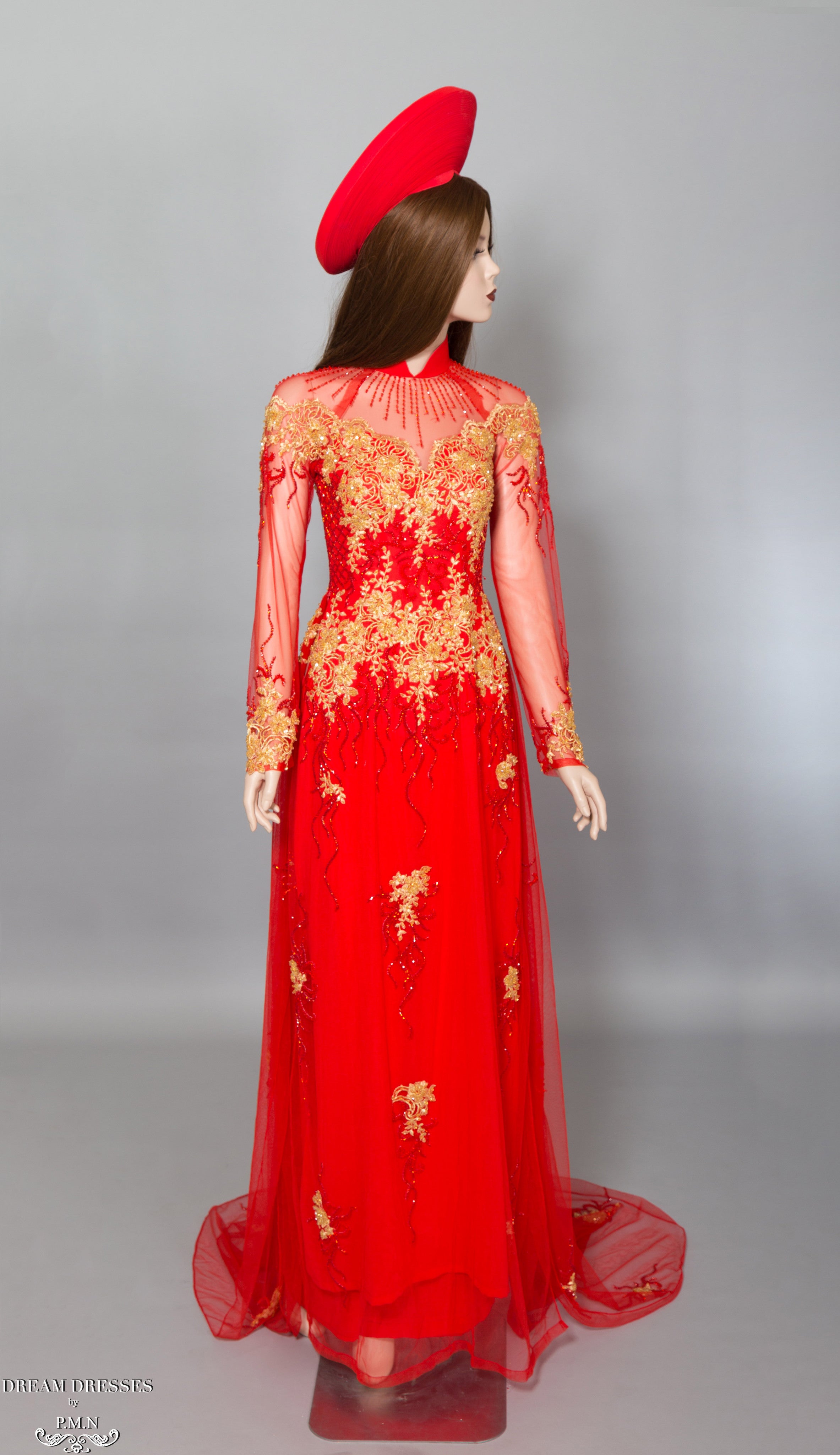 Red Bridal Ao Dai With Gold Lace Vietnamese Bridal Dress With Embellishment Dream Dresses By