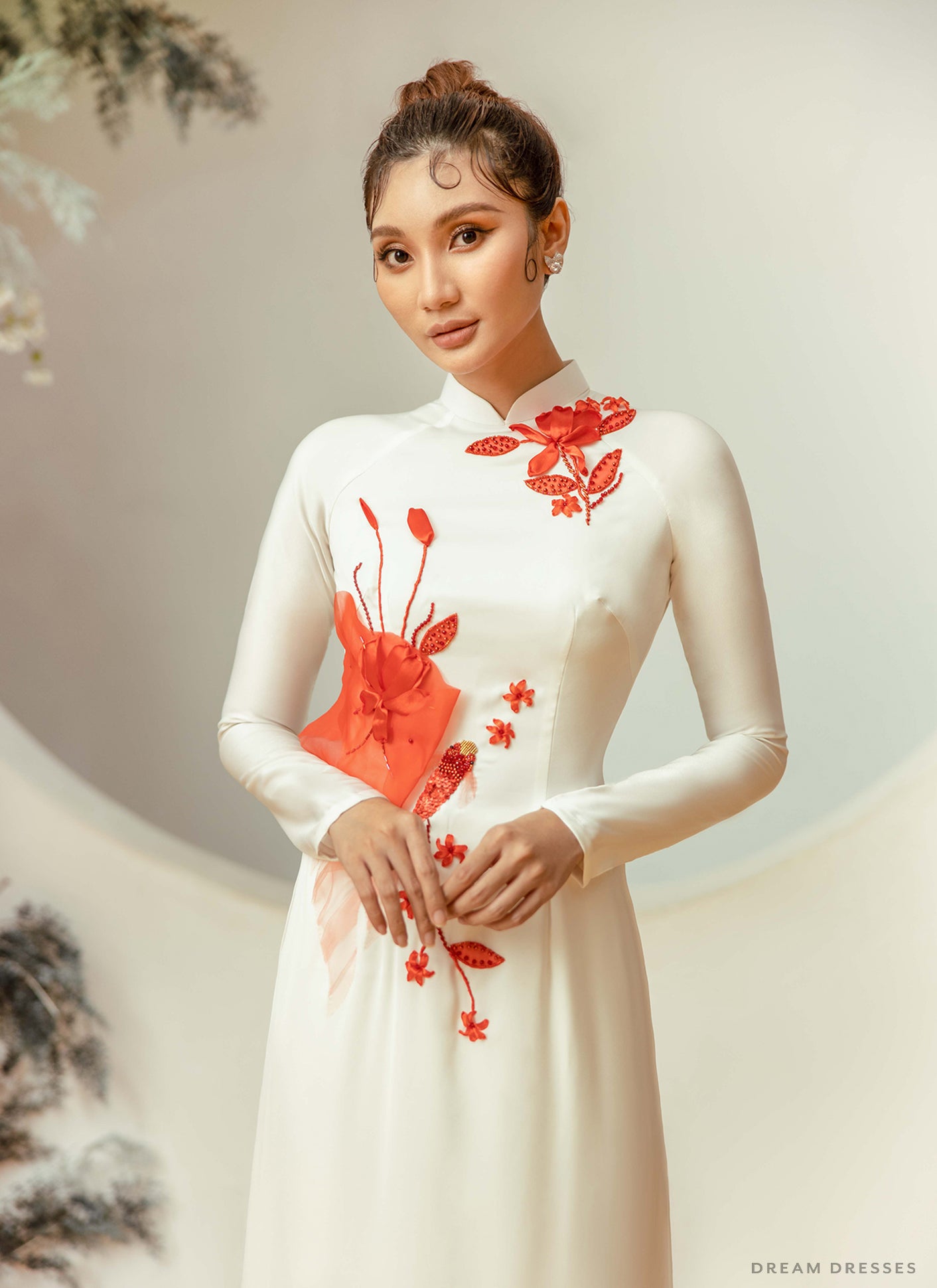 White Bridal Ao Dai Embellished Vietnamese Traditional Bridal Dress Dream Dresses By Pmn 2161