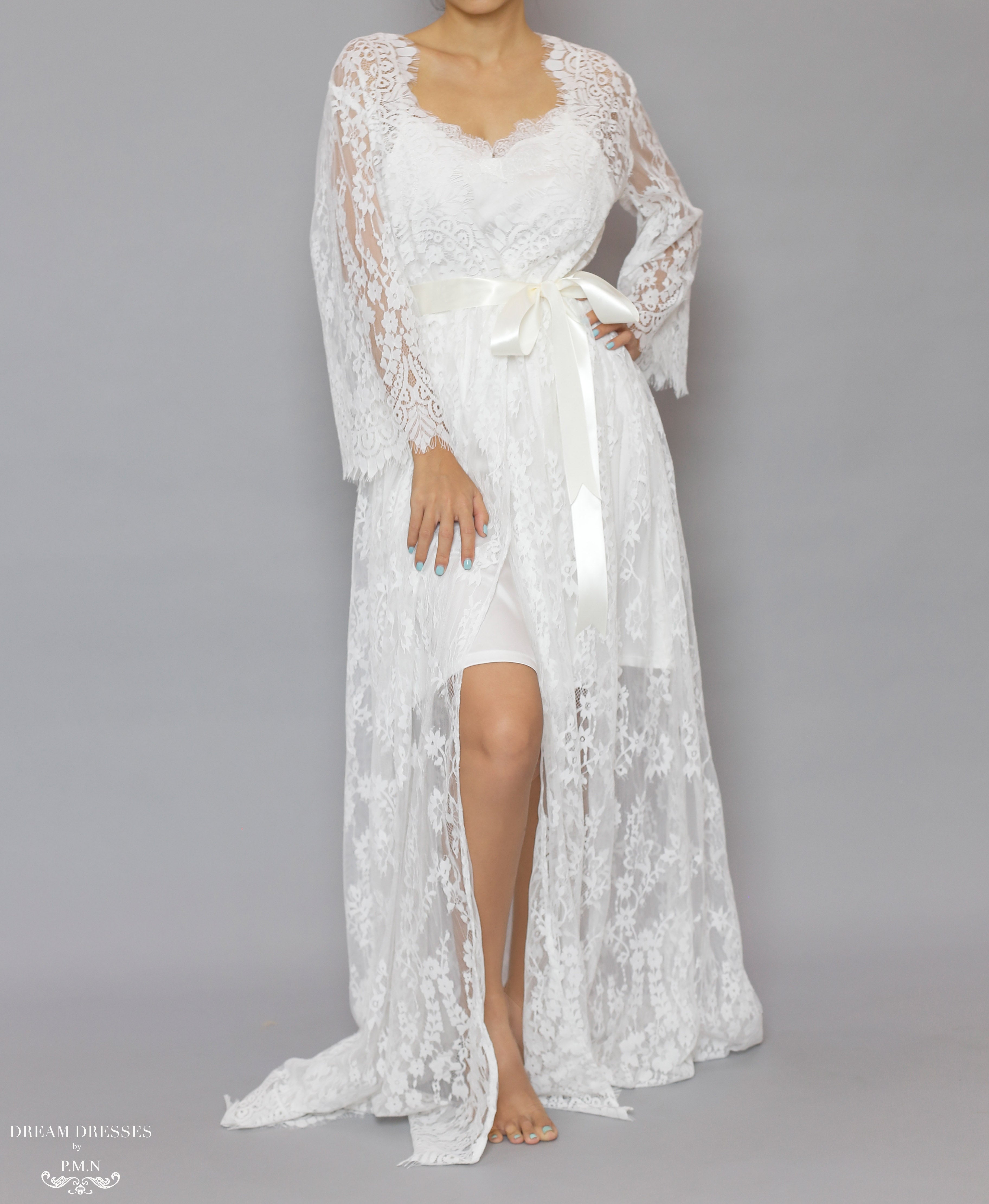 Long Bridal Lace Robe Dream Dresses By P M N Dream Dresses By P M N